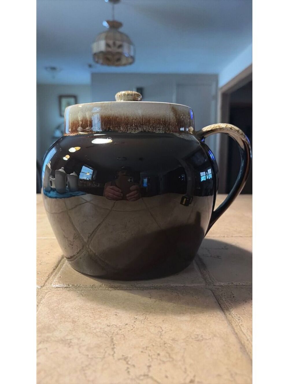 10. Vintage Pfaltzgraff Brown Drip Soup Bean Pot Jar Handle 7”